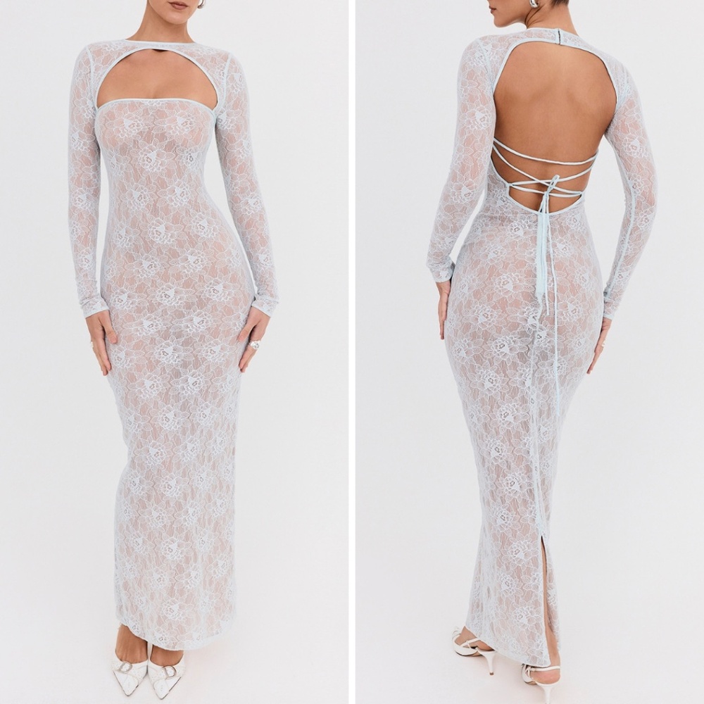 NEW Mistress Rocks Baby Blue Lace Maxi Dress Small